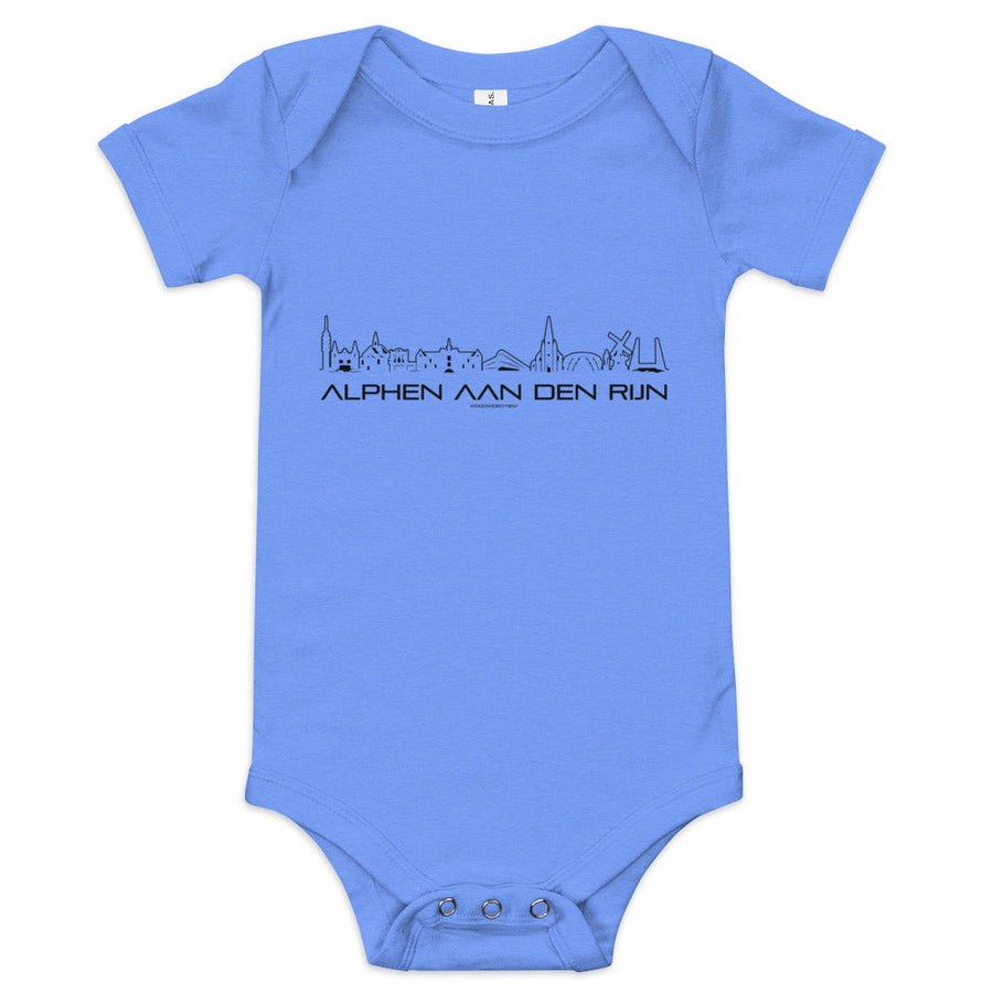 Baby Rompertje Alphen aan den Rijn Heather Columbia Blue 3-6m houten cadeau decoratie relatiegeschenk van WoodWideCities