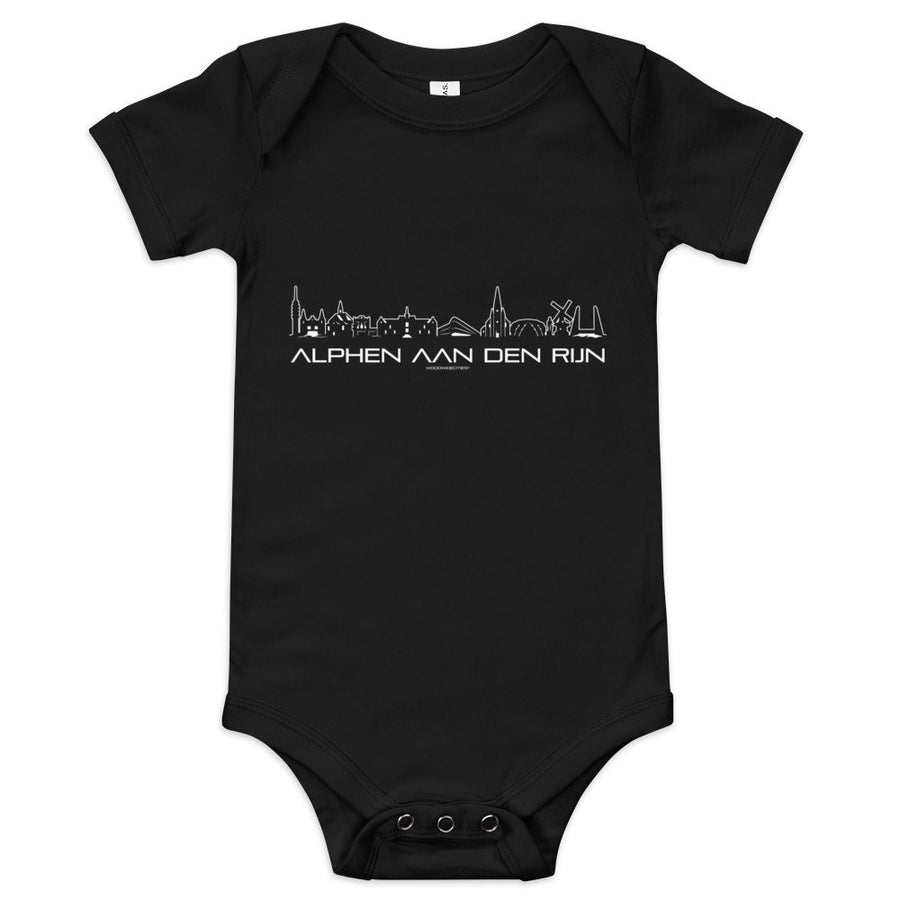 Baby Rompertje Alphen aan den Rijn Black 3-6m houten cadeau decoratie relatiegeschenk van WoodWideCities