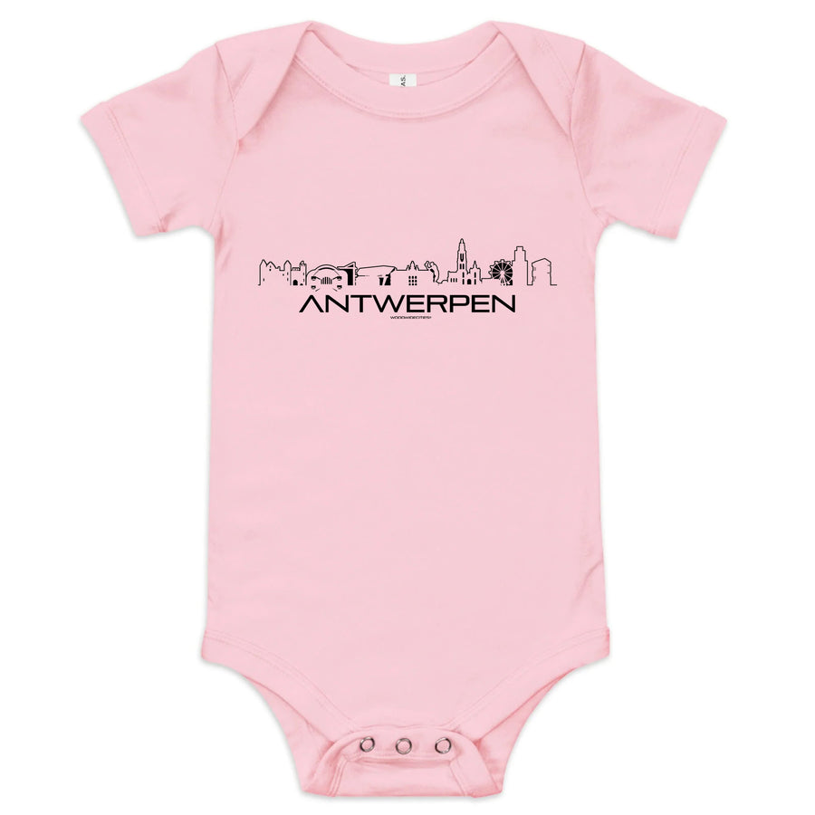 Baby Rompertje Antwerpen uniek cadeau voor baby geboren in Antwerpen geschenk van WoodWideCities