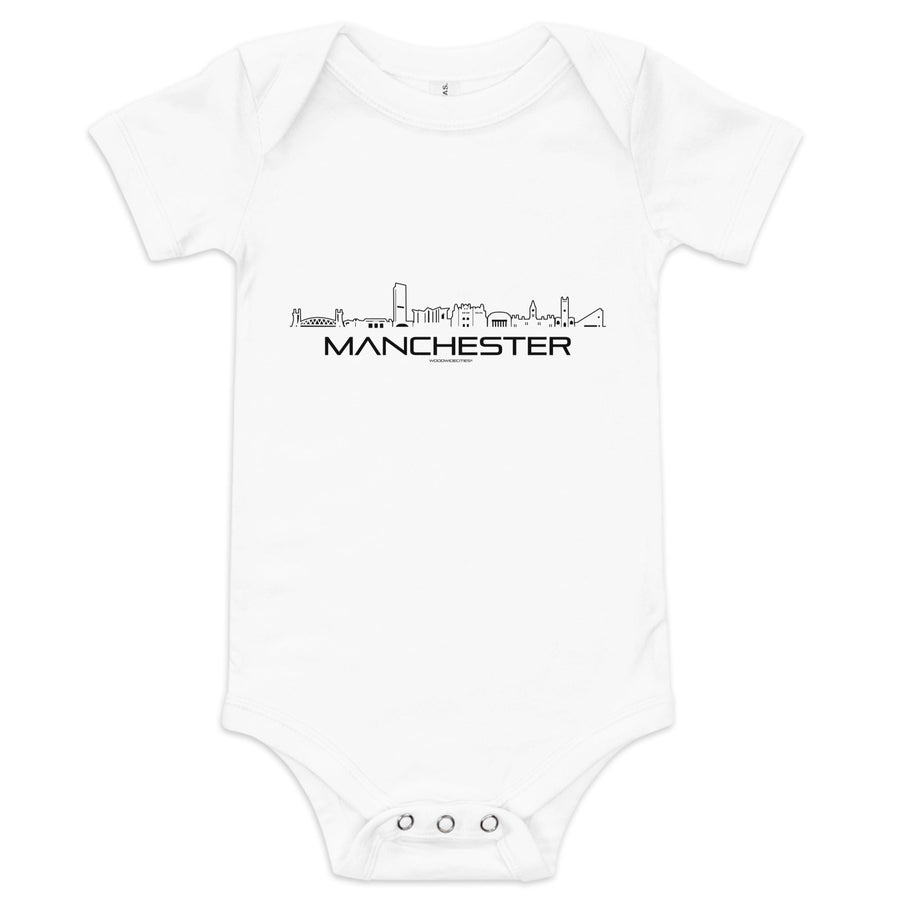Baby Rompertje Manchester White 3-6m houten cadeau decoratie relatiegeschenk van WoodWideCities