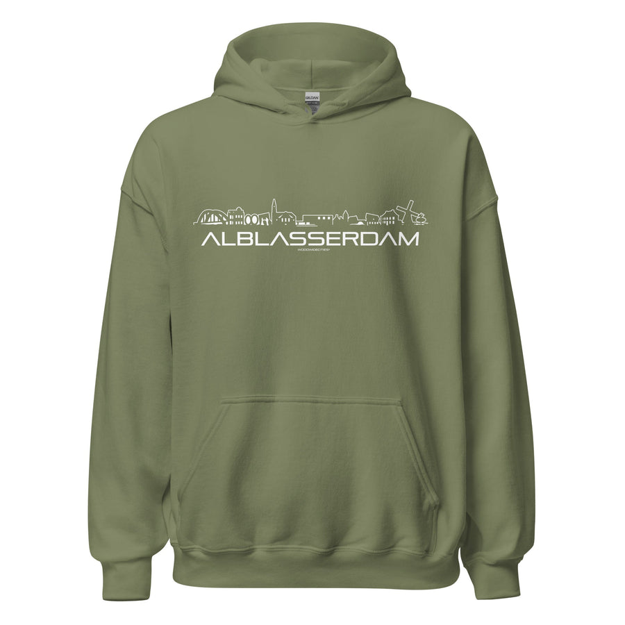 Hoodie Alblasserdam Military Green S houten cadeau decoratie relatiegeschenk van WoodWideCities