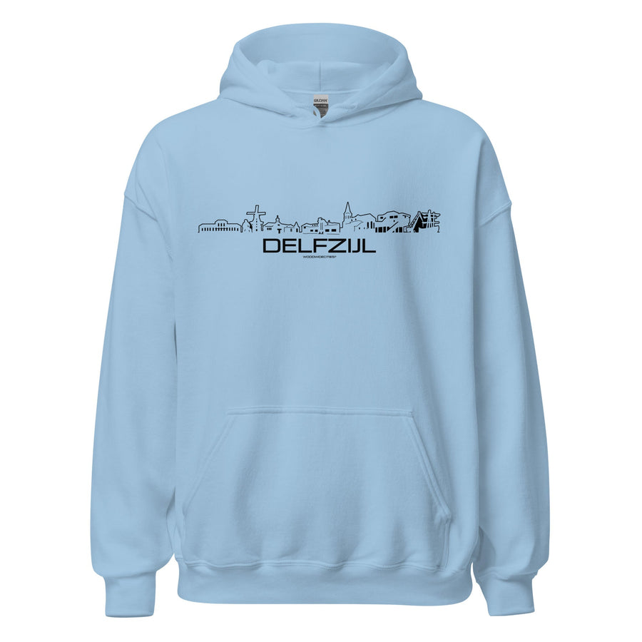 Hoodie Delfzijl Light Blue S houten cadeau decoratie relatiegeschenk van WoodWideCities