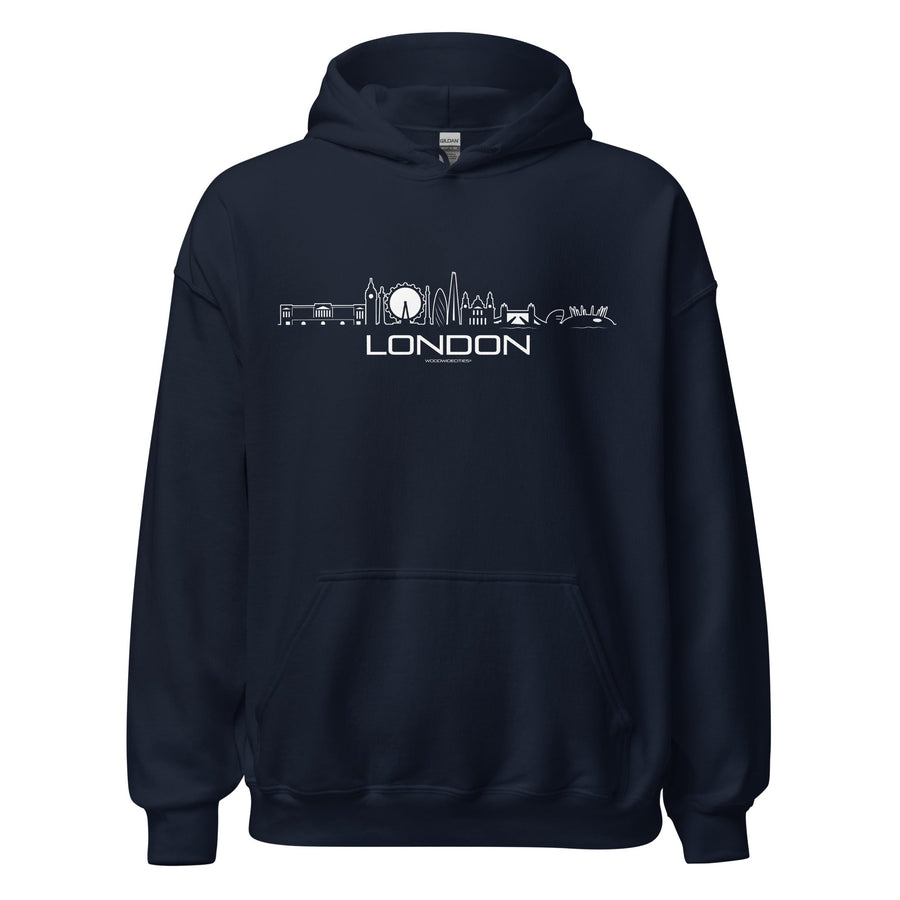 Hoodie London Navy S houten cadeau decoratie relatiegeschenk van WoodWideCities
