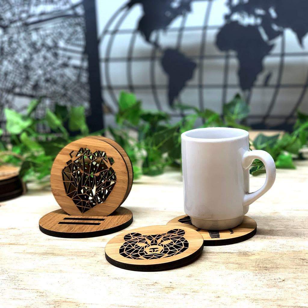 Onderzetters Geometrische Dieren Eiken houten cadeau decoratie relatiegeschenk van WoodWideCities