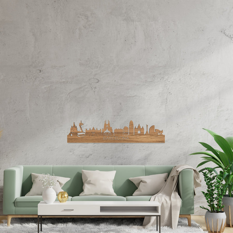 Skyline Barcelona Eiken houten cadeau decoratie relatiegeschenk van WoodWideCities