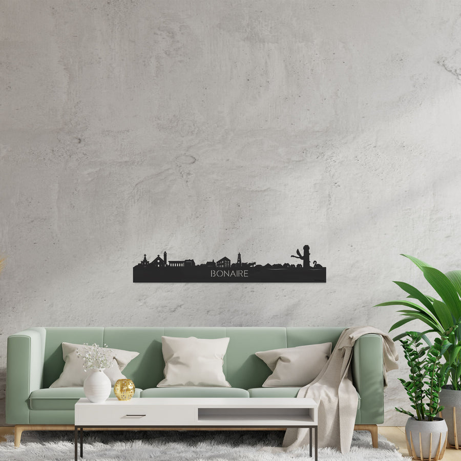 Skyline Bonaire Zwart houten cadeau decoratie relatiegeschenk van WoodWideCities