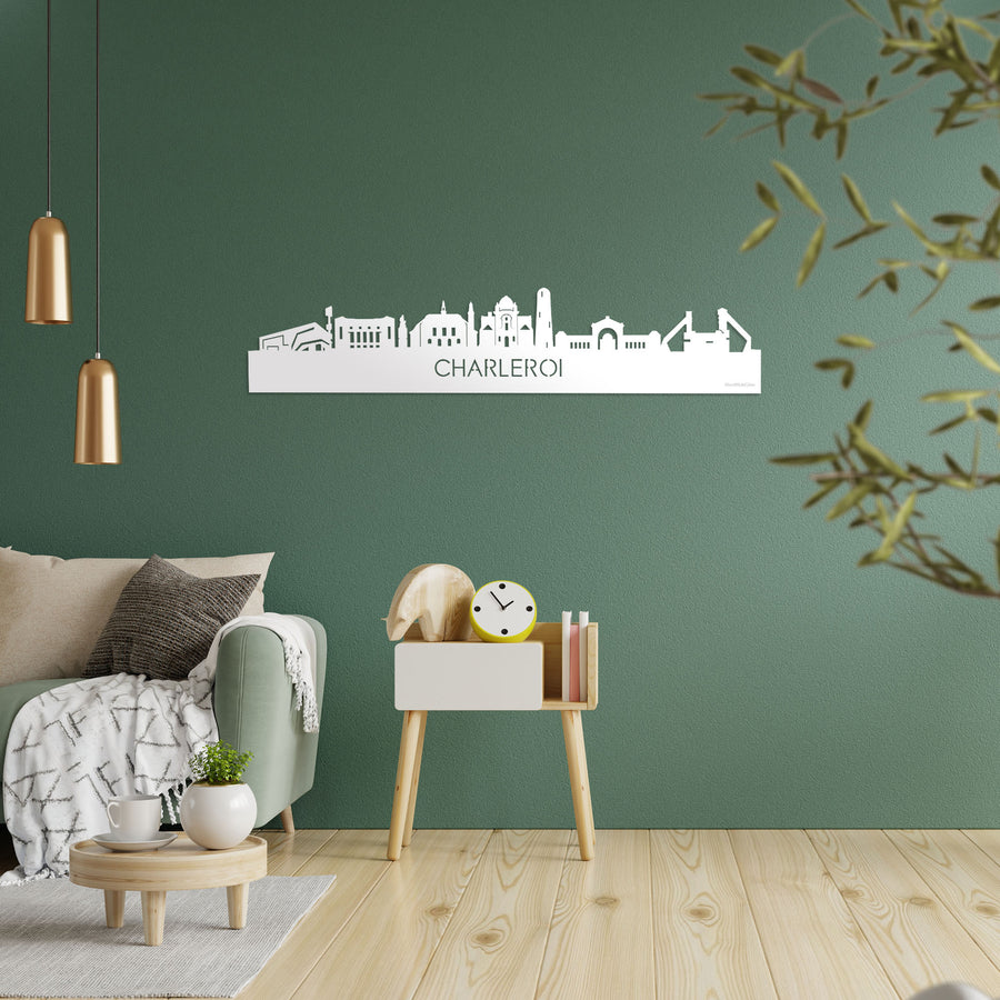 Skyline Charleroi Wit glanzend gerecycled kunststof cadeau decoratie relatiegeschenk van WoodWideCities