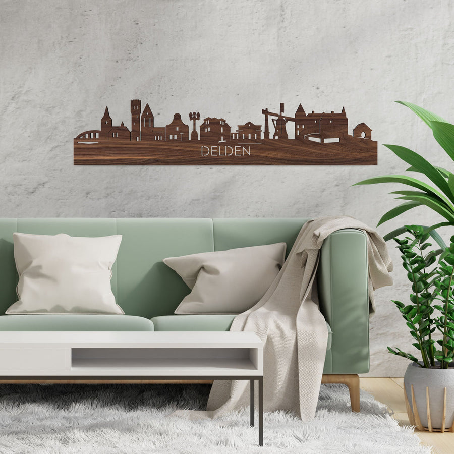 Skyline Delden Noten houten cadeau decoratie relatiegeschenk van WoodWideCities