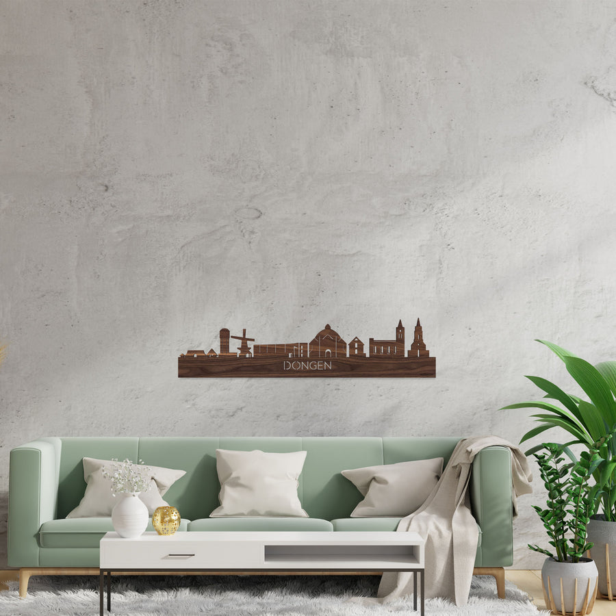 Skyline Dongen Noten houten cadeau decoratie relatiegeschenk van WoodWideCities