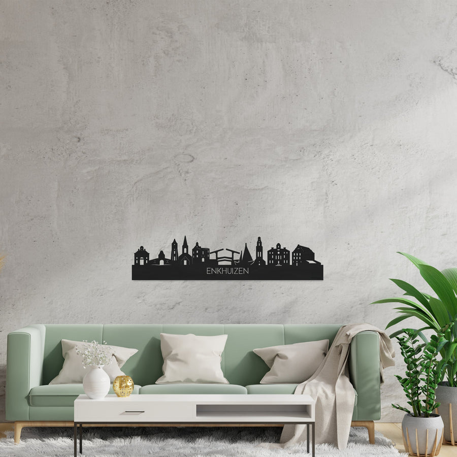 Skyline Enkhuizen Zwart houten cadeau decoratie relatiegeschenk van WoodWideCities