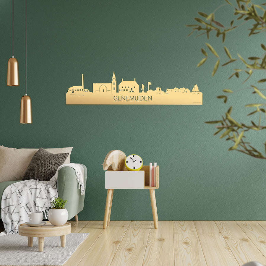 Skyline Genemuiden Metallic Goud gerecycled kunststof cadeau decoratie relatiegeschenk van WoodWideCities