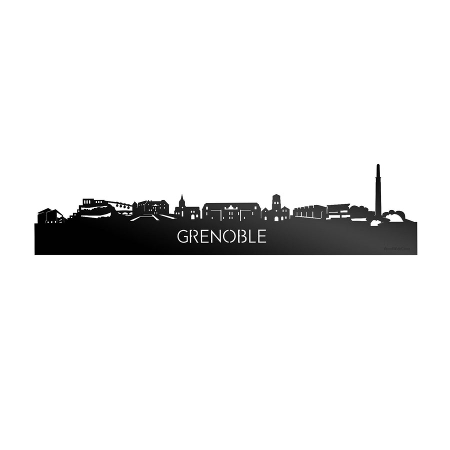 Skyline Grenoble Zwart glanzend gerecycled kunststof cadeau decoratie relatiegeschenk van WoodWideCities
