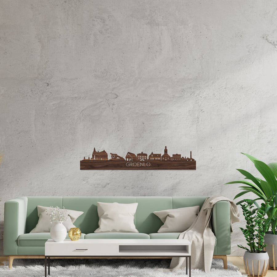Skyline Groenlo Noten houten cadeau decoratie relatiegeschenk van WoodWideCities