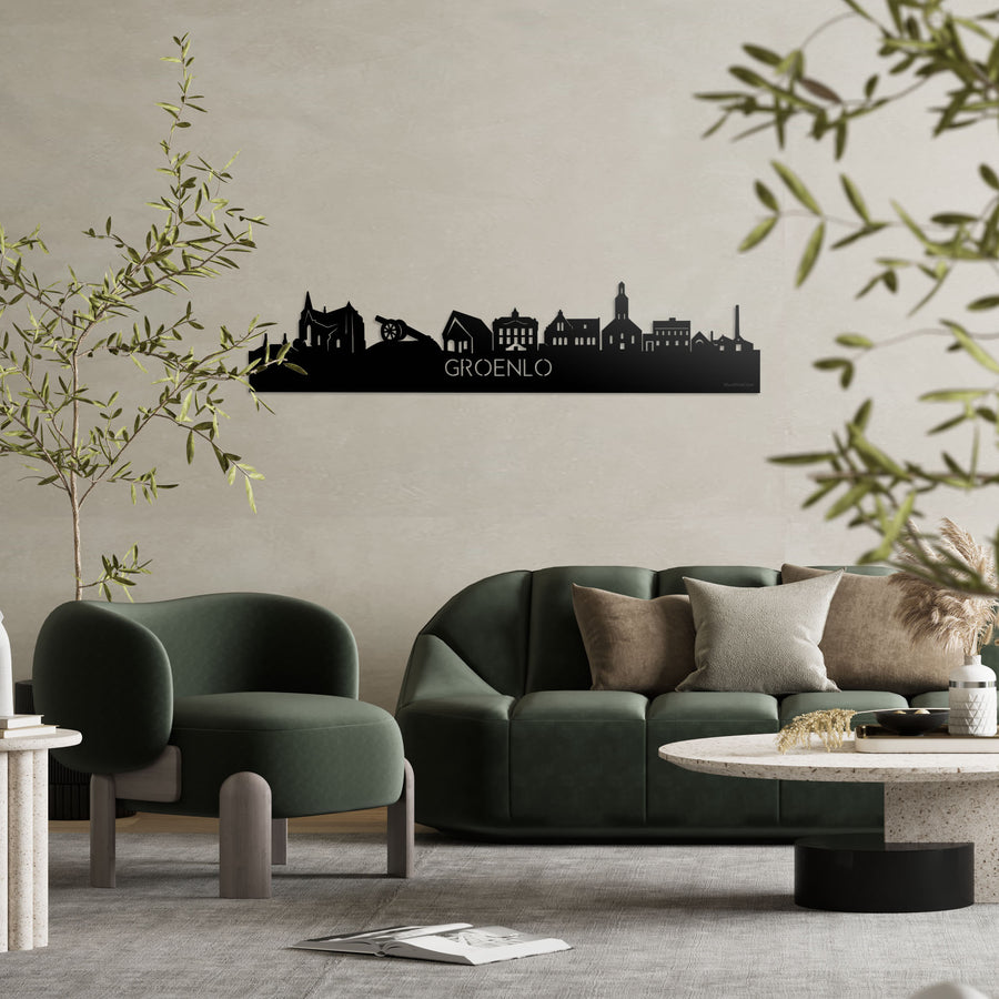 Skyline Groenlo Zwart glanzend gerecycled kunststof cadeau decoratie relatiegeschenk van WoodWideCities