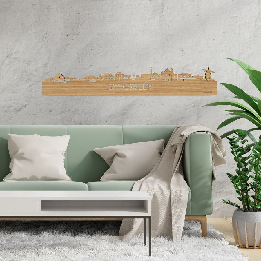Skyline Groesbeek Bamboe houten cadeau decoratie relatiegeschenk van WoodWideCities