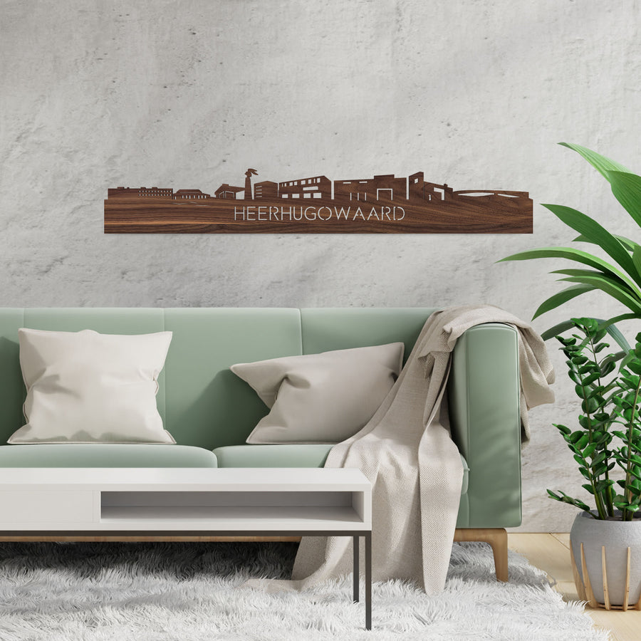 Skyline Heerhugowaard Noten houten cadeau decoratie relatiegeschenk van WoodWideCities