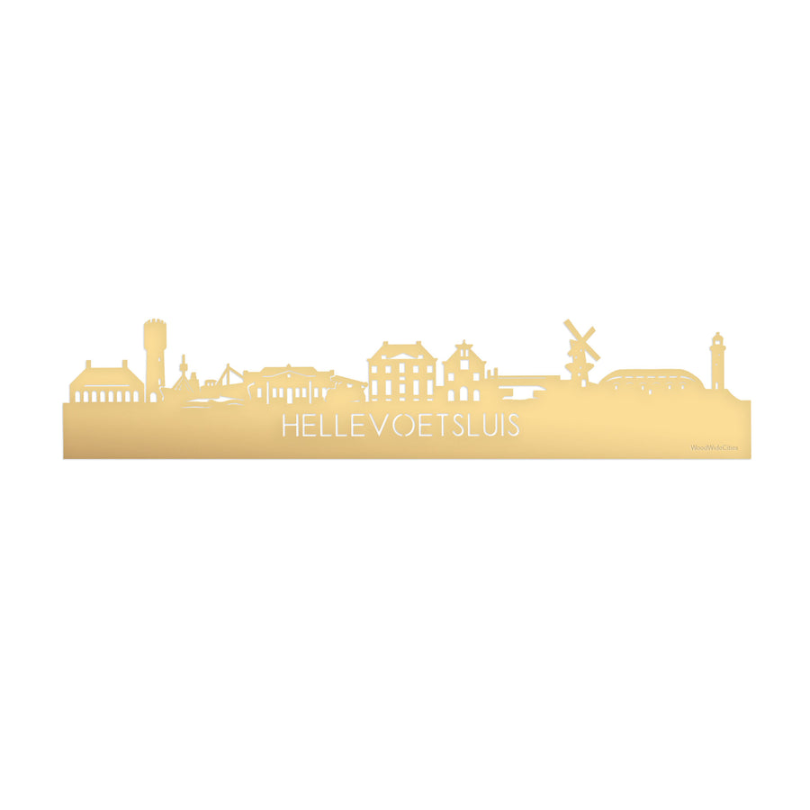 Skyline Hellevoetsluis Metallic Goud gerecycled kunststof cadeau decoratie relatiegeschenk van WoodWideCities