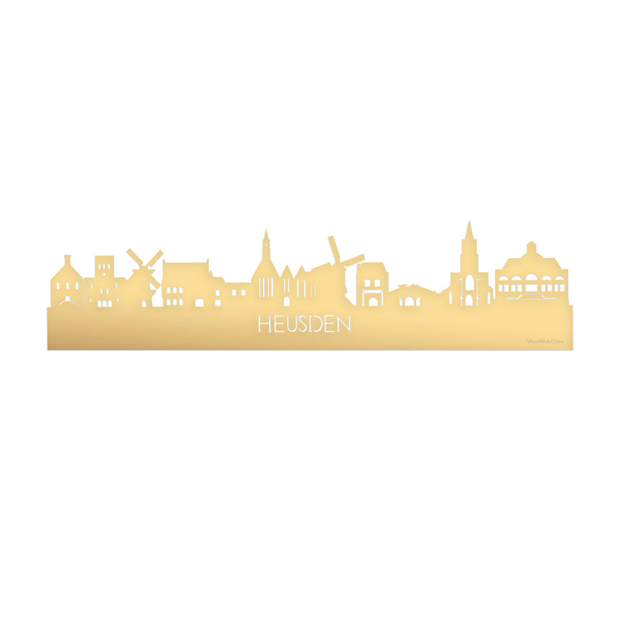 Skyline Heusden Metallic Goud gerecycled kunststof cadeau decoratie relatiegeschenk van WoodWideCities