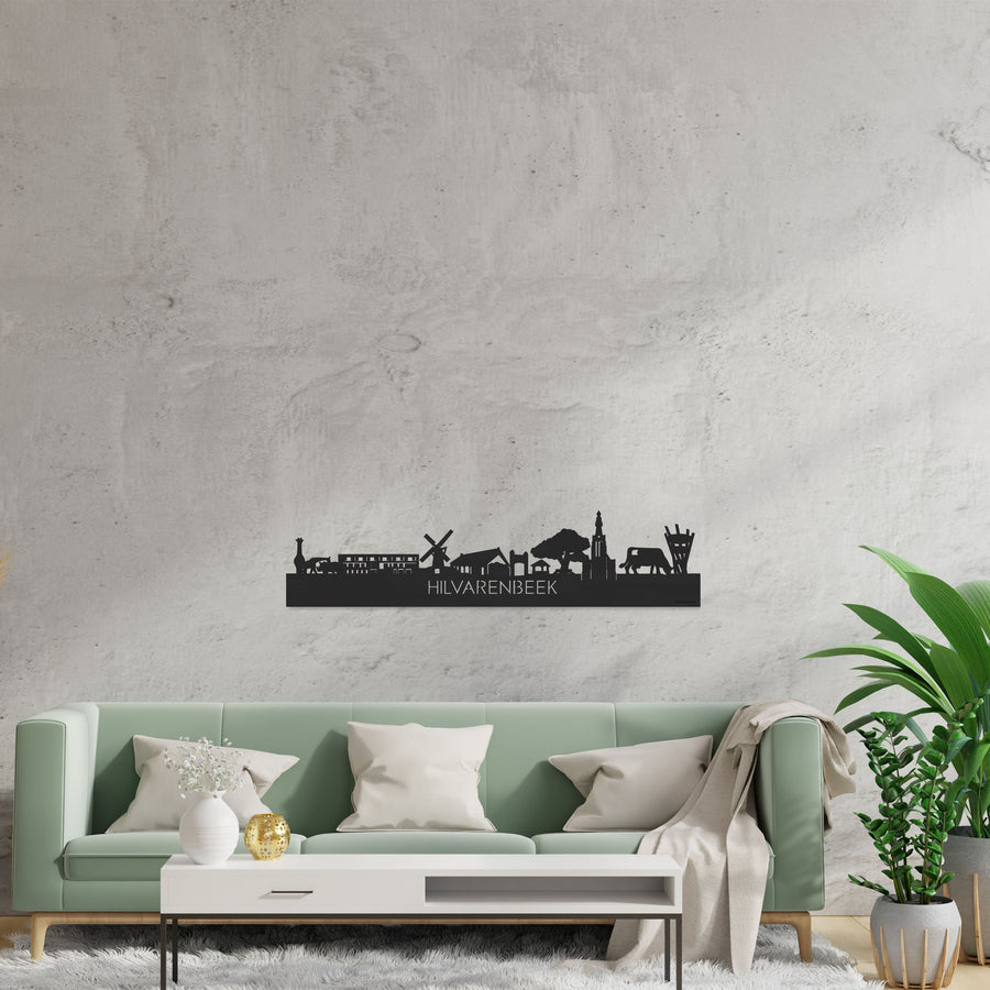 Skyline Hilvarenbeek Zwart houten cadeau decoratie relatiegeschenk van WoodWideCities