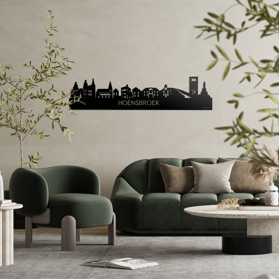 Skyline Hoensbroek Zwart glanzend gerecycled kunststof cadeau decoratie relatiegeschenk van WoodWideCities