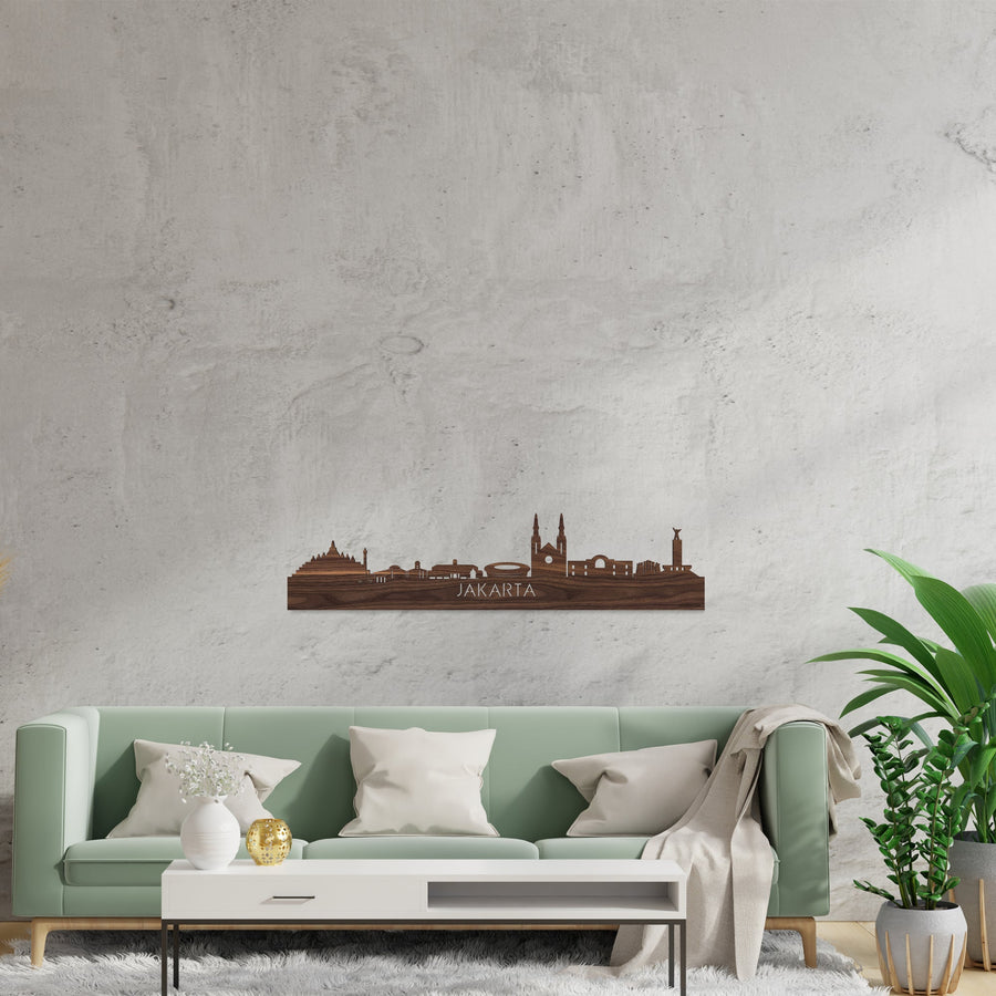 Skyline Jakarta Noten houten cadeau decoratie relatiegeschenk van WoodWideCities
