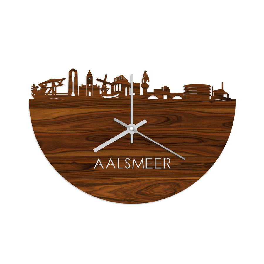 Skyline Klok Aalsmeer Palissander houten cadeau wanddecoratie relatiegeschenk van WoodWideCities