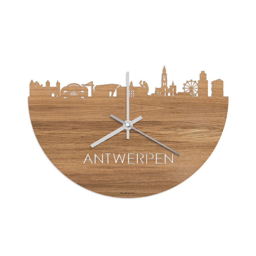 Skyline Klok Antwerpen Eiken houten cadeau decoratie relatiegeschenk van WoodWideCities