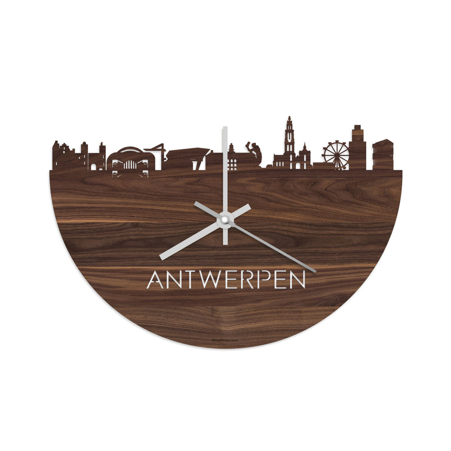 Skyline Klok Antwerpen Noten houten cadeau decoratie relatiegeschenk van WoodWideCities