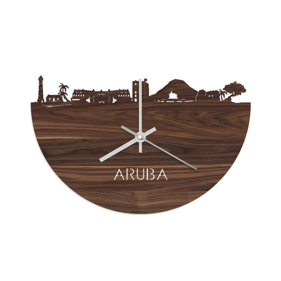 Skyline Klok Aruba Noten houten cadeau decoratie relatiegeschenk van WoodWideCities