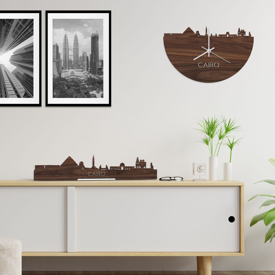 Skyline Klok Cairo Noten houten cadeau decoratie relatiegeschenk van WoodWideCities