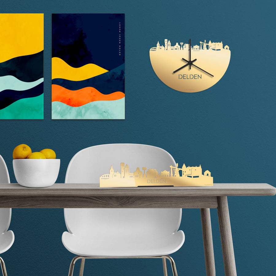 Skyline Klok Delden Metallic Goud gerecycled kunststof cadeau decoratie relatiegeschenk van WoodWideCities