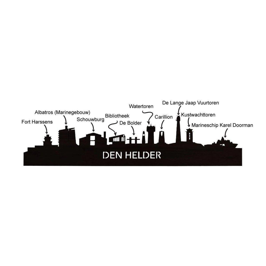 Skyline Klok Den Helder Noten houten cadeau wanddecoratie relatiegeschenk van WoodWideCities