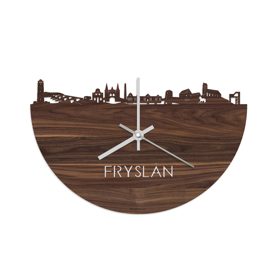 Skyline Klok Fryslan Noten houten cadeau decoratie relatiegeschenk van WoodWideCities