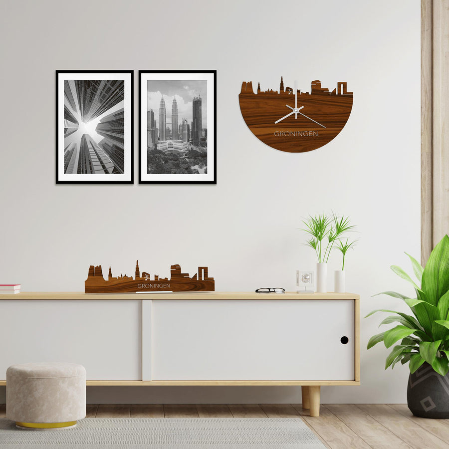 Skyline Klok Groningen Palissander houten cadeau wanddecoratie relatiegeschenk van WoodWideCities