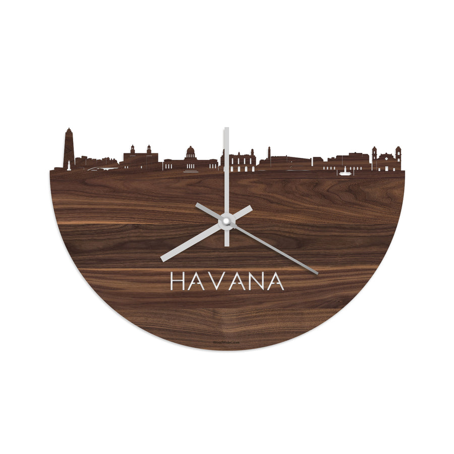 Skyline Klok Havana Noten houten cadeau decoratie relatiegeschenk van WoodWideCities