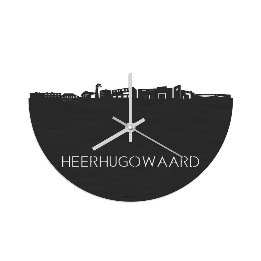 Skyline Klok Heerhugowaard Black Zwart houten cadeau decoratie relatiegeschenk van WoodWideCities