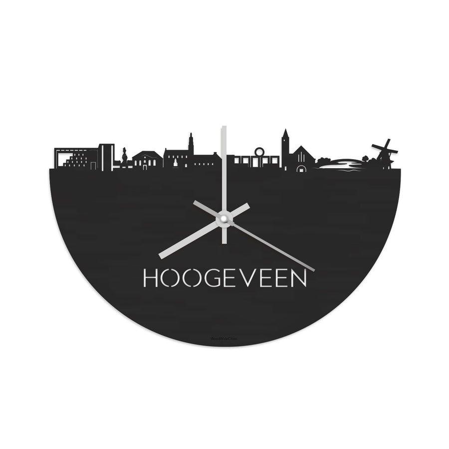 Skyline Klok Hoogeveen Black Zwart houten cadeau decoratie relatiegeschenk van WoodWideCities