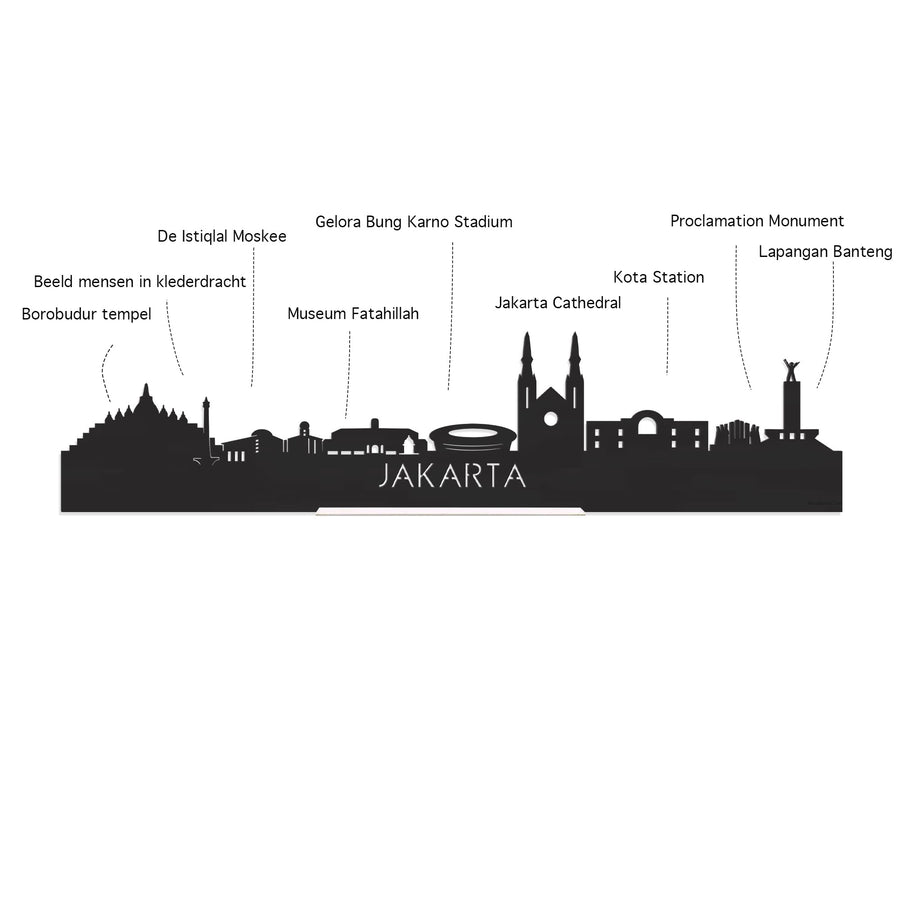 Skyline Klok Jakarta Noten houten cadeau decoratie relatiegeschenk van WoodWideCities
