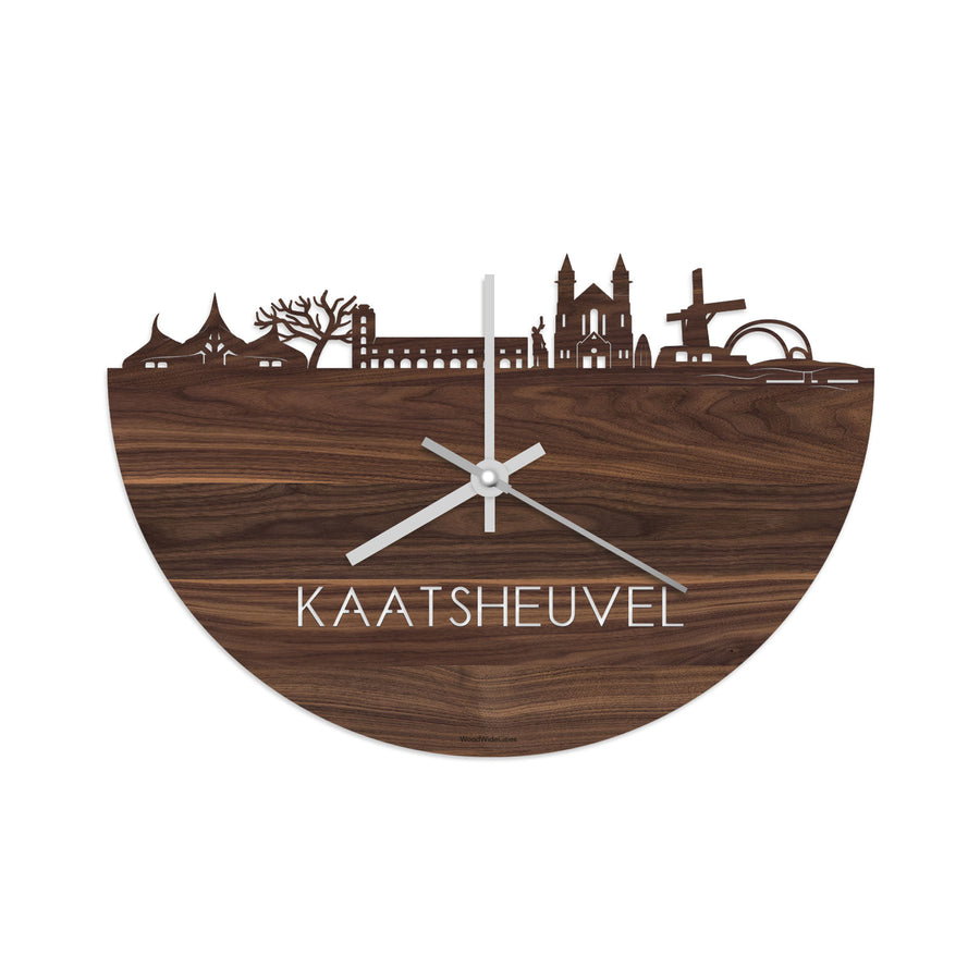 Skyline Klok Kaatsheuvel Noten houten cadeau decoratie relatiegeschenk van WoodWideCities