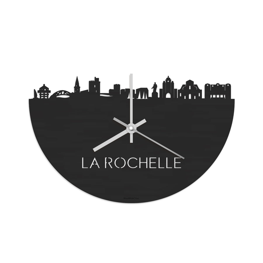 Skyline Klok La Rochelle Black Zwart houten cadeau decoratie relatiegeschenk van WoodWideCities