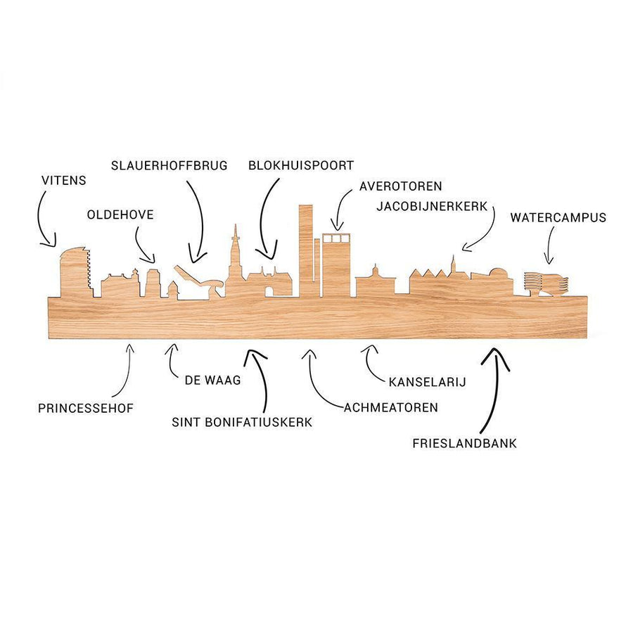 Skyline Klok Leeuwarden Zwart glanzend gerecycled kunststof cadeau decoratie relatiegeschenk van WoodWideCities