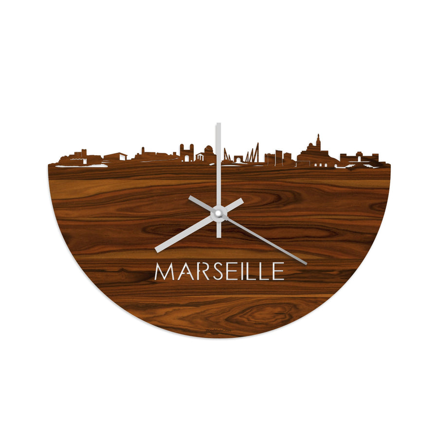 Skyline Klok Marseille Palissander houten cadeau decoratie relatiegeschenk van WoodWideCities
