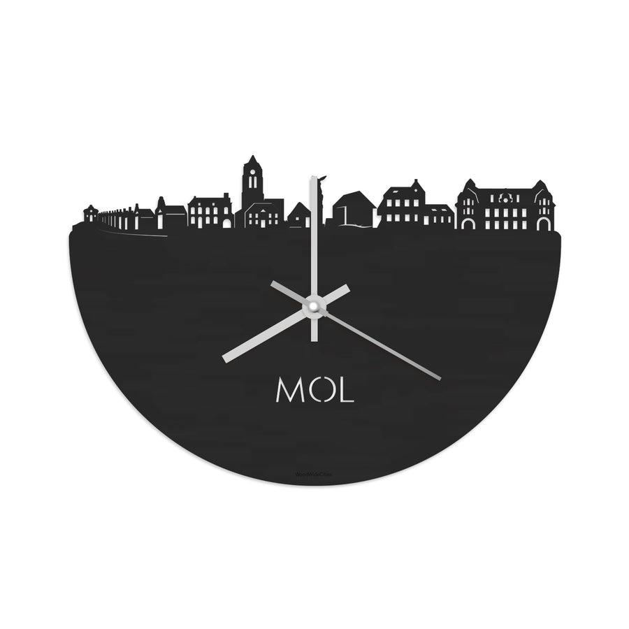 Skyline Klok Mol Black Zwart houten cadeau decoratie relatiegeschenk van WoodWideCities