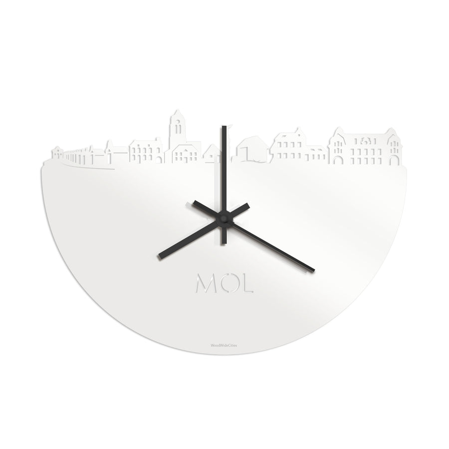 Skyline Klok Mol Wit glanzend gerecycled kunststof cadeau decoratie relatiegeschenk van WoodWideCities