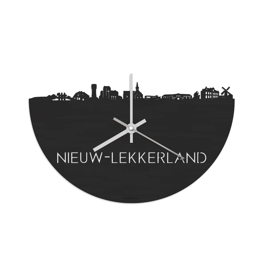 Skyline Klok Nieuw-Lekkerland Black Zwart houten cadeau decoratie relatiegeschenk van WoodWideCities