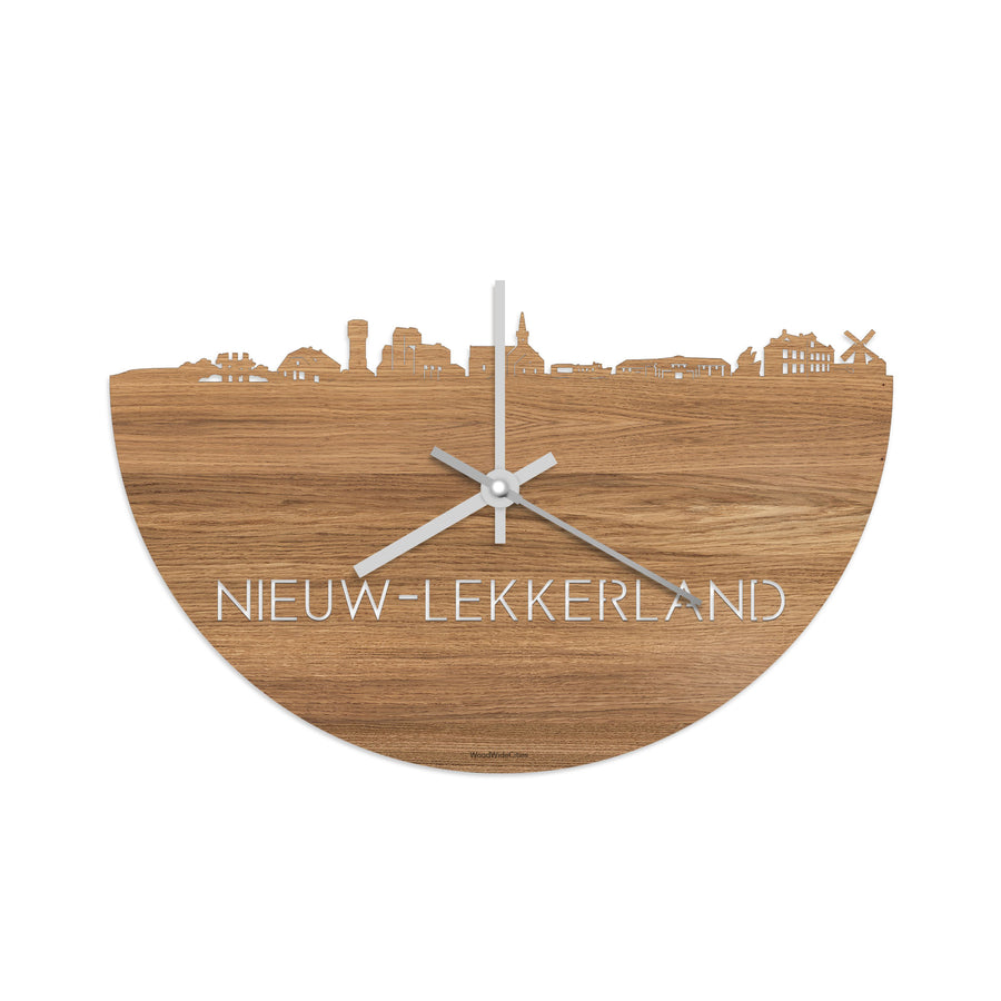 Skyline Klok Nieuw-Lekkerland Eiken houten cadeau decoratie relatiegeschenk van WoodWideCities