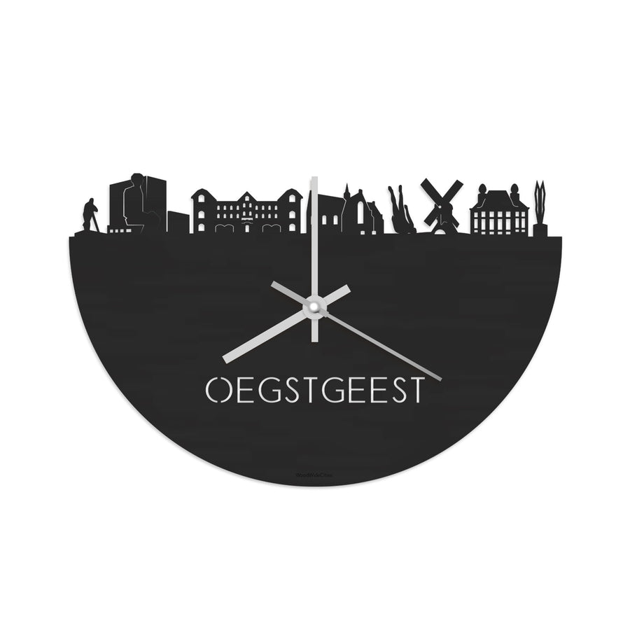 Skyline Klok Oegstgeest Black Zwart houten cadeau decoratie relatiegeschenk van WoodWideCities