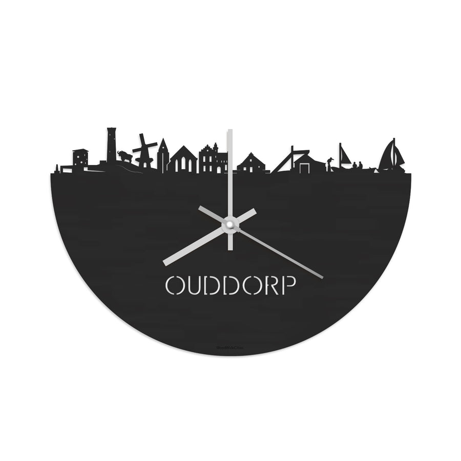 Skyline Klok Ouddorp Black Zwart houten cadeau decoratie relatiegeschenk van WoodWideCities