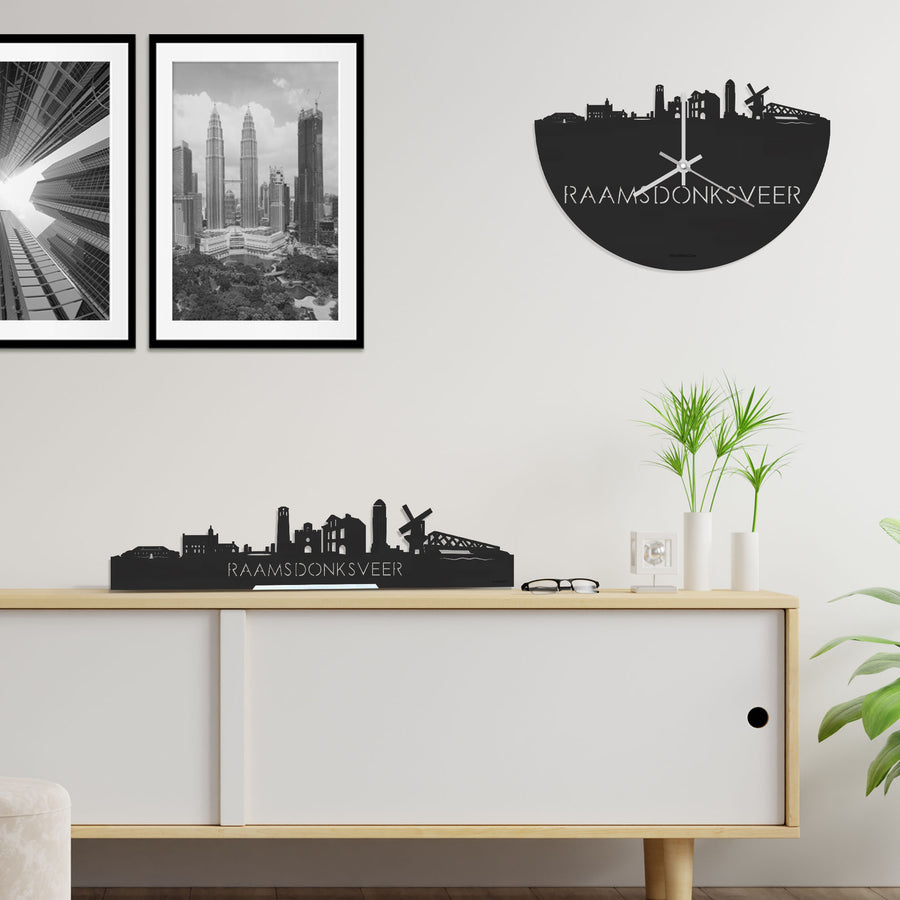 Skyline Klok Raamsdonksveer Black Zwart houten cadeau decoratie relatiegeschenk van WoodWideCities
