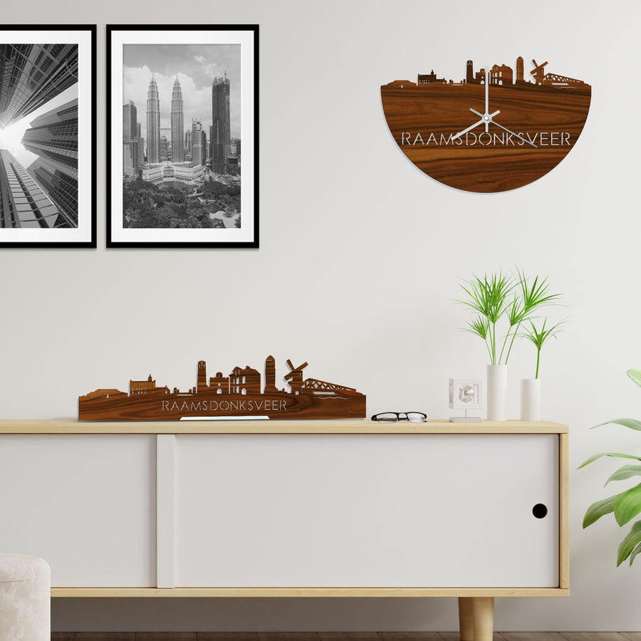 Skyline Klok Raamsdonksveer Palissander houten cadeau decoratie relatiegeschenk van WoodWideCities